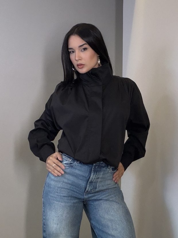 Camisa Tricoline Preta